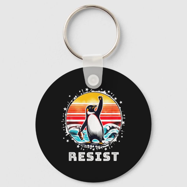 Funny Penguin Resist Penguins Protest Against Tari Keychain (Front)