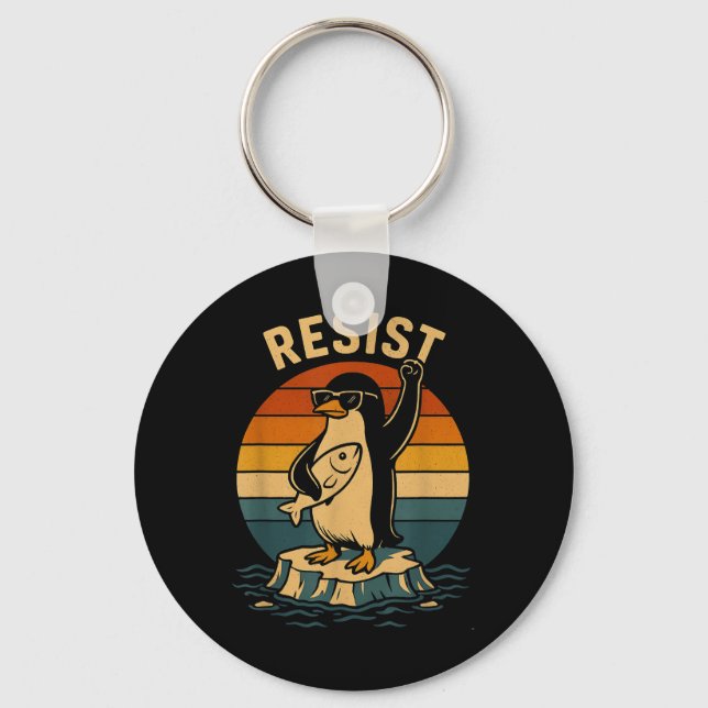 Funny Penguin Resist Penguins Protest Against Tari Keychain (Front)