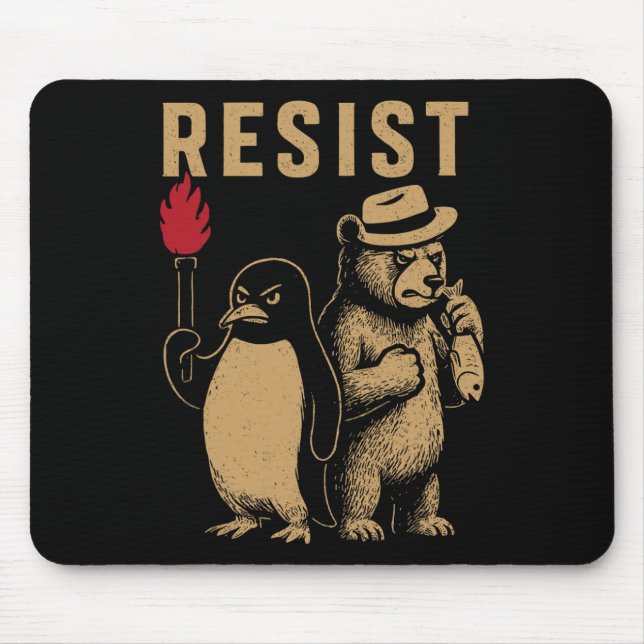 Funny Penguin Resist Penguins Protest Against Tari Mouse Pad (Front)