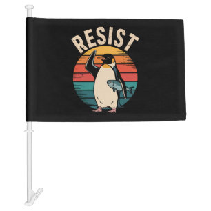 Funny Penguin Resist Protest Against Tariffs Car Flag