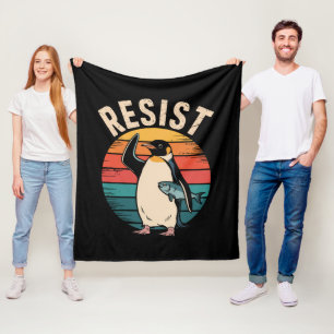 Funny Penguin Resist Protest Against Tariffs Fleece Blanket
