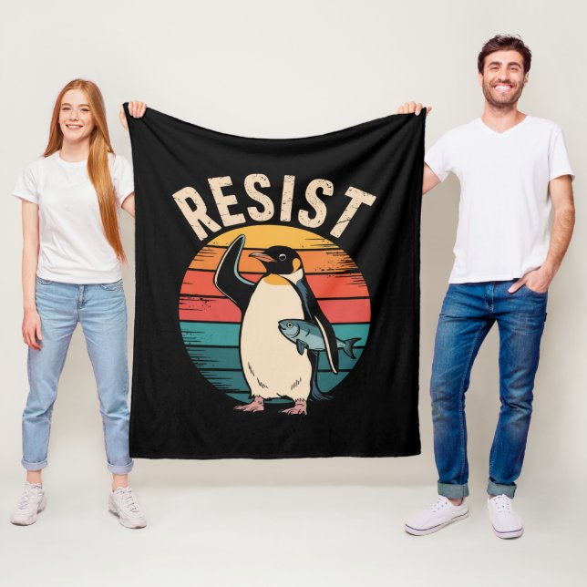 Funny Penguin Resist Protest Against Tariffs  Fleece Blanket (In Situ)
