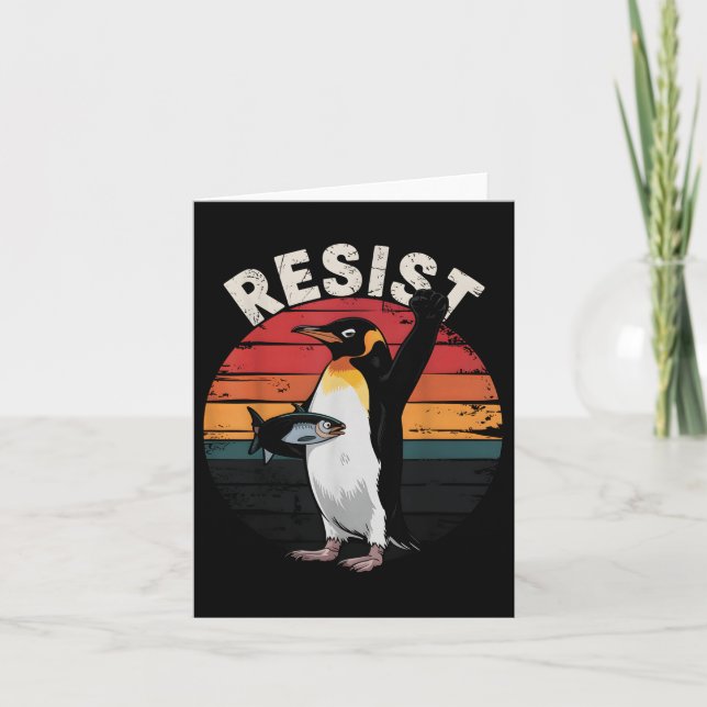 Funny Penguin Resist Protest Against Tariffs Humor Card (Front)