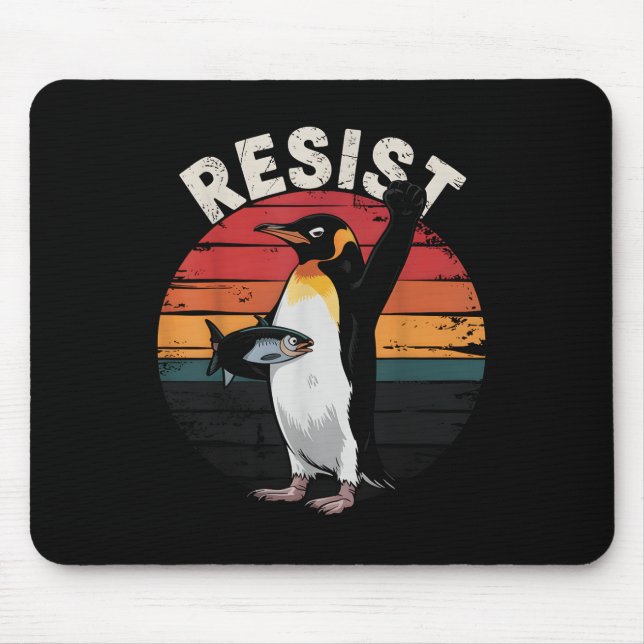 Funny Penguin Resist Protest Against Tariffs Humor Mouse Pad (Front)