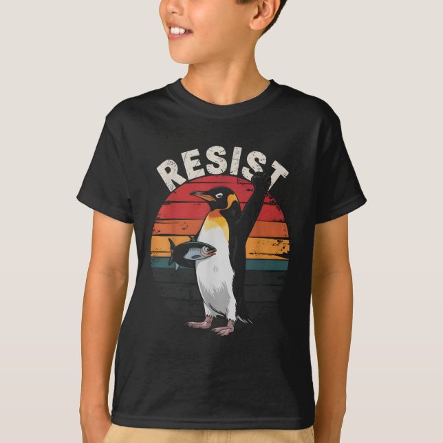 Funny Penguin Resist Protest Against Tariffs Humor T-Shirt (Front)