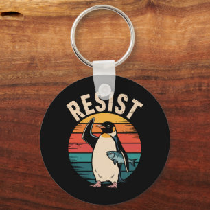 Funny Penguin Resist Protest Against Tariffs Keychain