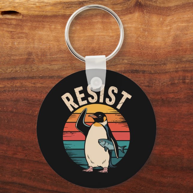 Funny Penguin Resist Protest Against Tariffs  Keychain (Front)