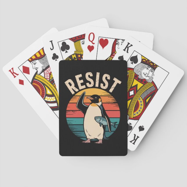 Funny Penguin Resist Protest Against Tariffs  Poker Cards (Back)