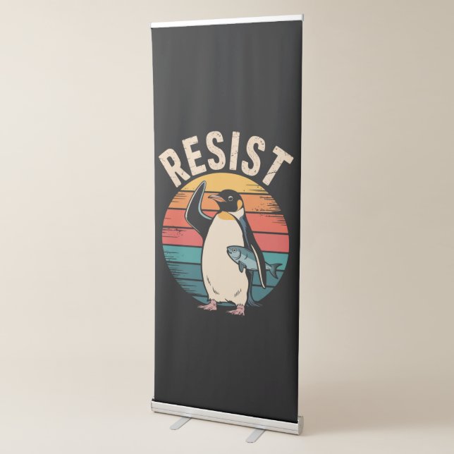 Funny Penguin Resist Protest Against Tariffs  Retractable Banner (3/4)