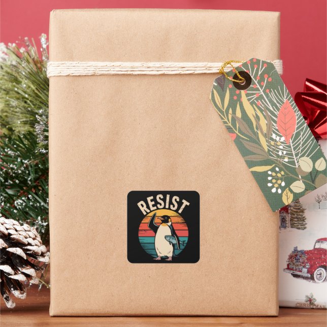 Funny Penguin Resist Protest Against Tariffs  Square Sticker (Holiday)