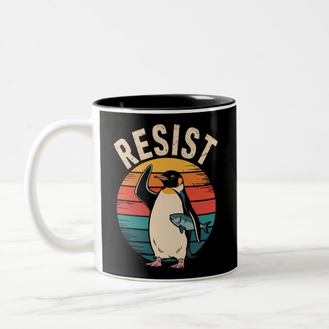 Funny Penguin Resist Protest Against Tariffs  Two-Tone Coffee Mug (Left)