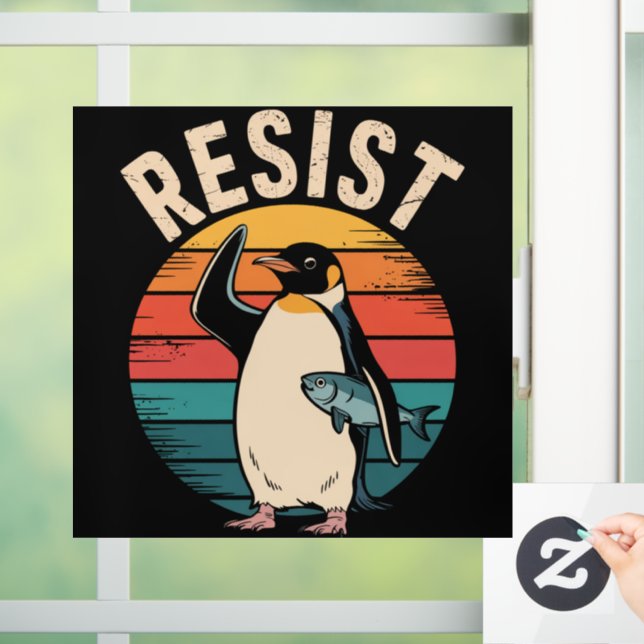 Funny Penguin Resist Protest Against Tariffs  Window Cling (Home)