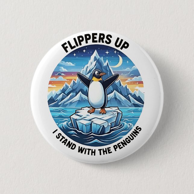 Funny Penguin Resist Protest Against Tarrifs  Button (Front)