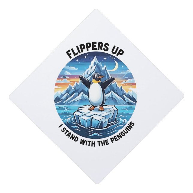 Funny Penguin Resist Protest Against Tarrifs  Graduation Cap Topper (Front)