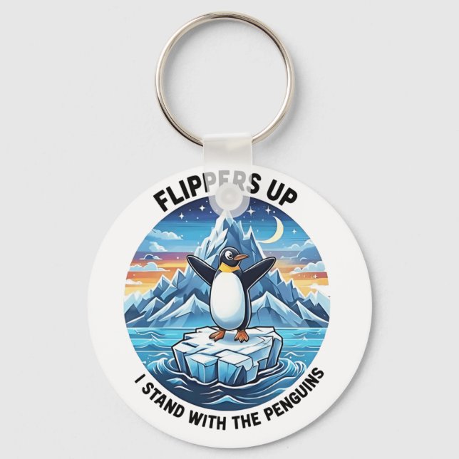 Funny Penguin Resist Protest Against Tarrifs  Keychain (Front)
