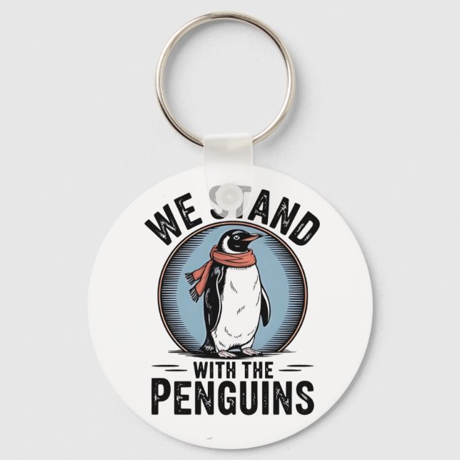 Funny Penguin Resist Protest Against Tarrifs  Keychain (Front)