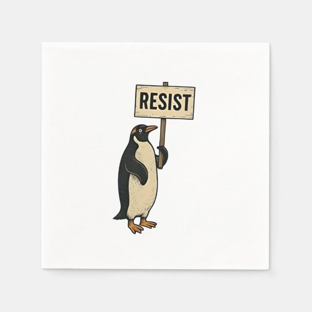 Funny Penguin Resist Protest Against Tarrifs  Napkins (Front)