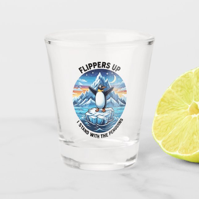 Funny Penguin Resist Protest Against Tarrifs  Shot Glass (Front)