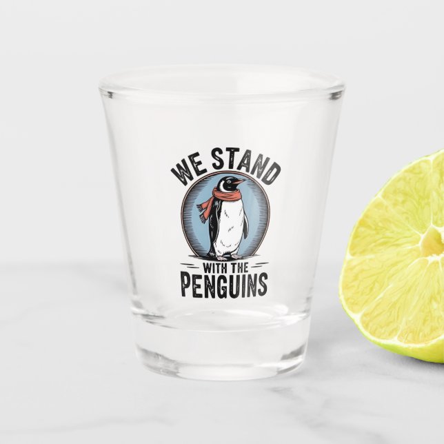 Funny Penguin Resist Protest Against Tarrifs  Shot Glass (Front)