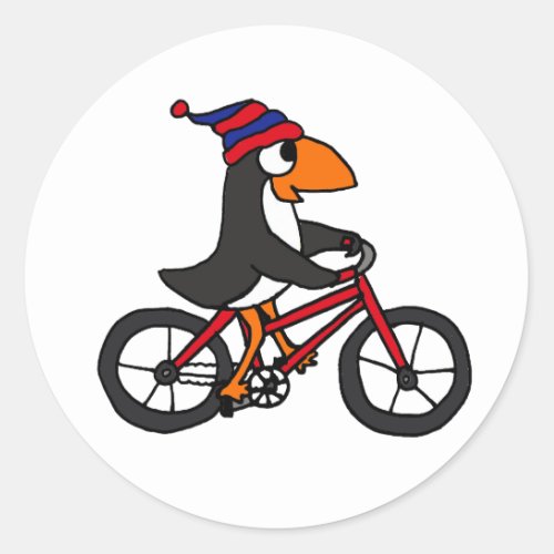 Funny Penguin Riding Red Bicycle Classic Round Sticker