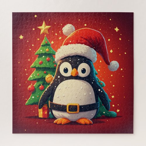 Funny Penguin Santa Christmas Lights Theme Jigsaw Puzzle