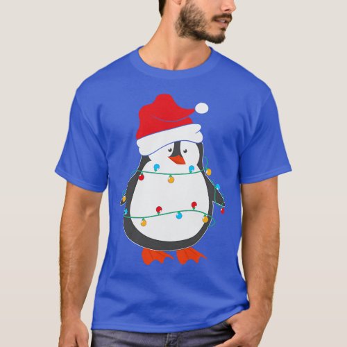 Funny Penguin Santa Hat Christmas Lights Christmas T_Shirt