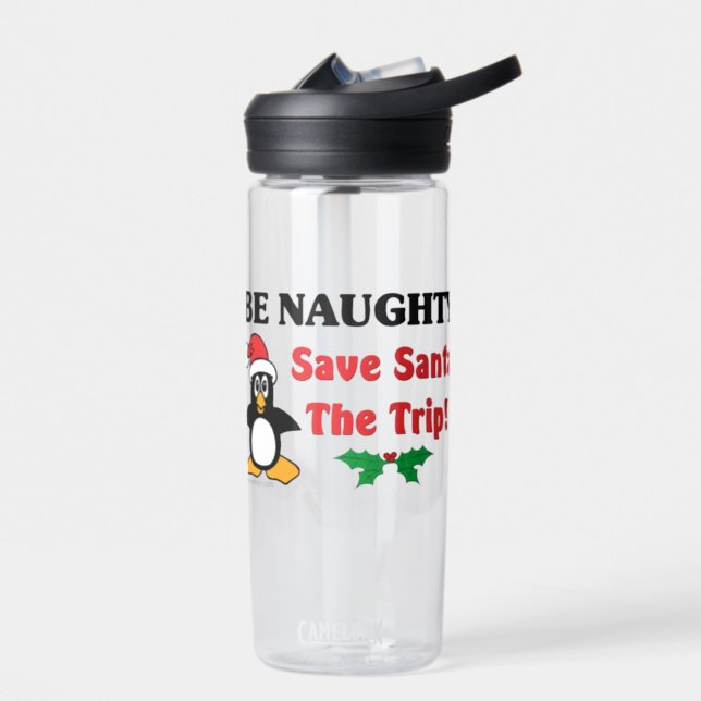 Funny Penguin Save Santa the Trip Water Bottle (Left)