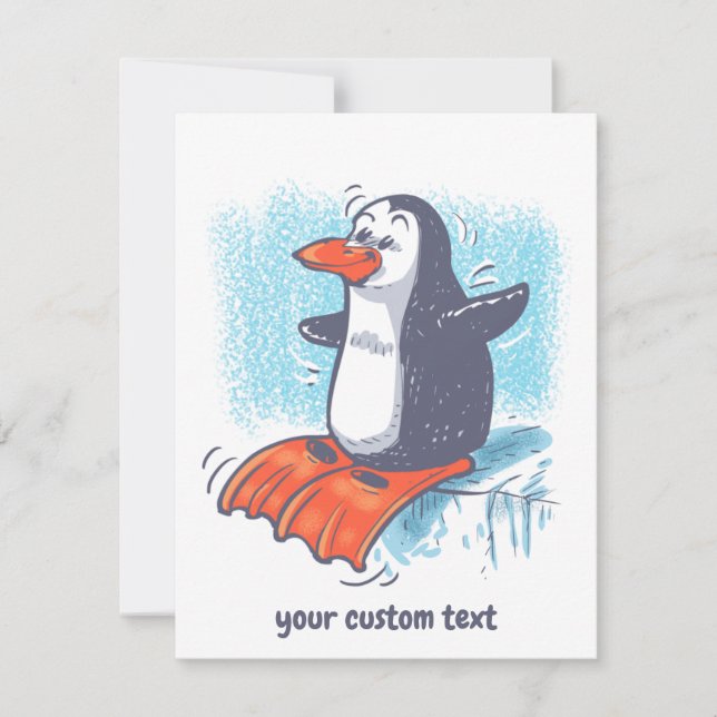 funny penguin wearing flippers cartoon thank you card (Front)