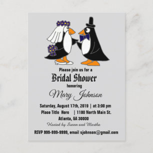 Funny Penguin Wedding Invitation Postcard