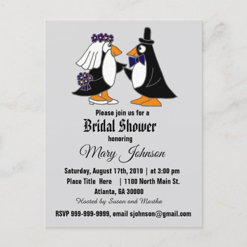 Funny Penguin Wedding Invitation Postcard