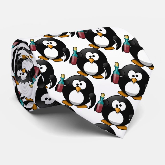 Funny Penguin with alcohol Neck Tie (Rolled)