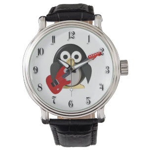 Funny penguin with guitar watch