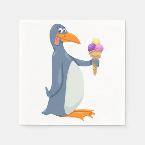 Funny Penguin With Ice Cream Paper Napkins