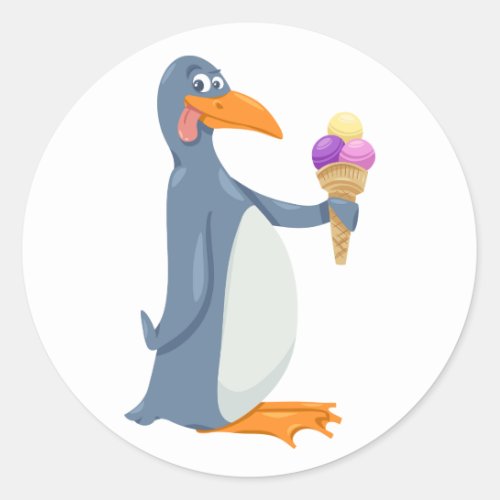 Funny Penguin With Ice Cream Stickers