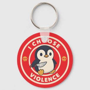 Funny Penguin With Knife I Choose Violence Meme Keychain