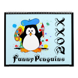 Funny Penguins Cartoon Fun Colors Large Calendar
