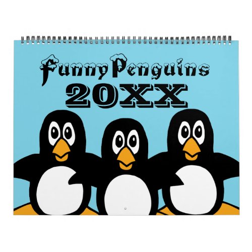 Funny Penguins Cartoons Large Calendar