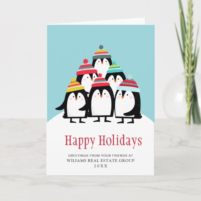 Funny Penguins Christmas Corporate Greeting Holiday Card (Front)