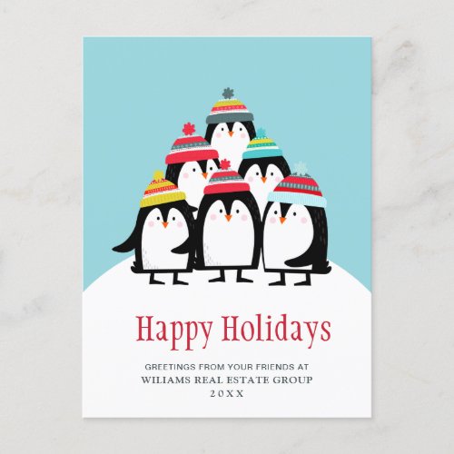 Funny Penguins Christmas Corporate Greeting Holiday Postcard