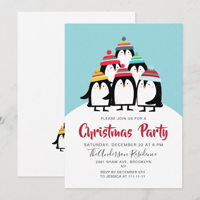 Funny Penguins Christmas Party Holiday Invitation (Front/Back)