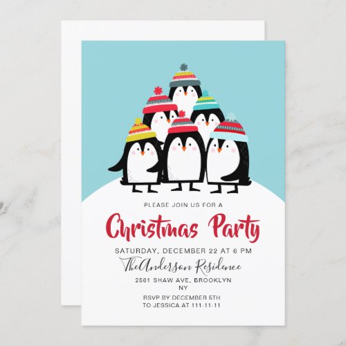 Funny Penguins Christmas Party Holiday Invitation