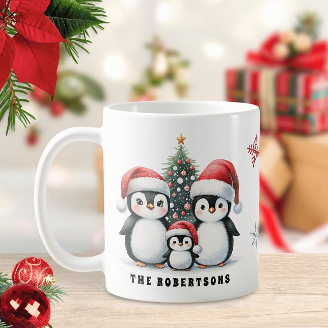 Funny Penguins Family Name Christmas Coffee Mug (Creator Uploaded)