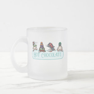 Funny Penguins Hot Chocolate Snowballing Cartoon Frosted Glass Coffee Mug