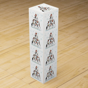Funny Penguins Making a Christmas Tree Drawing Wine Box