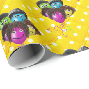 Funny People Balloon Group On Polka Dots Wrapping Paper