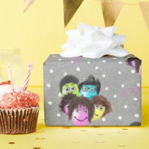 Funny People Birthday Balloons on Polka Dots Wrapping Paper