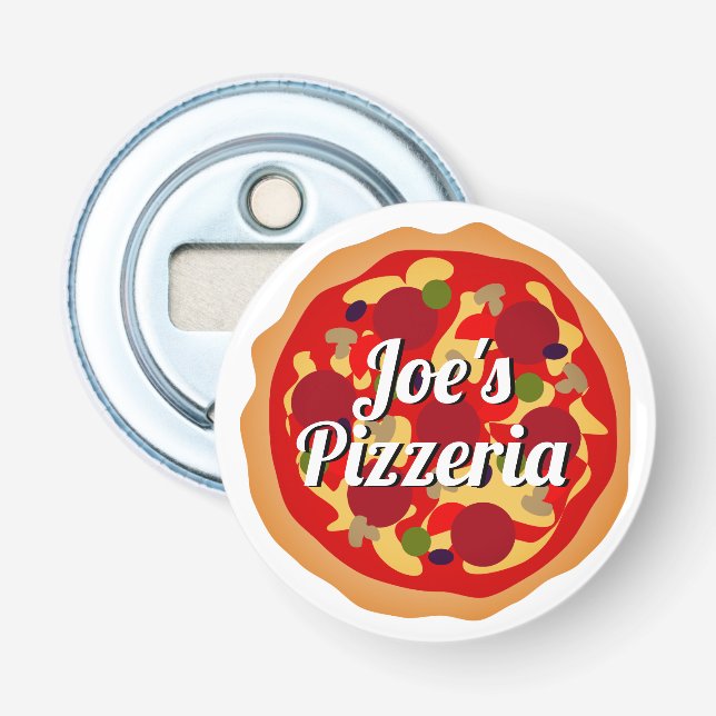 Funny pepperoni pizza custom round magnetic bottle opener (Front)