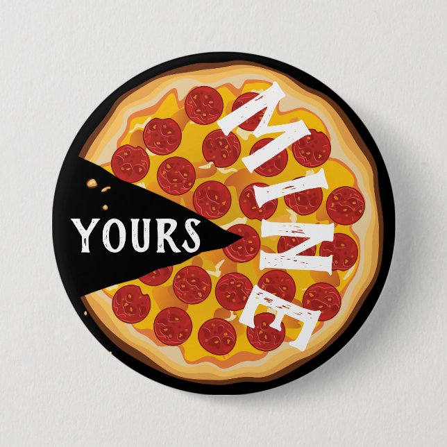Funny pepperoni pizza cute foodie black red button (Front)
