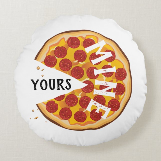 Funny pepperoni pizza cute red yellow round pillow (Front)