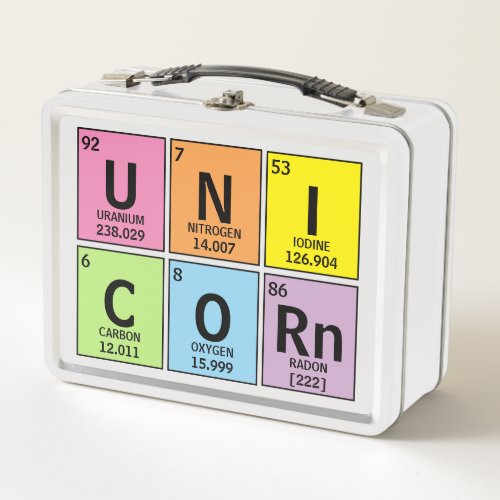 Funny Periodic Table of Elements Unicorn Rainbow Metal Lunch Box